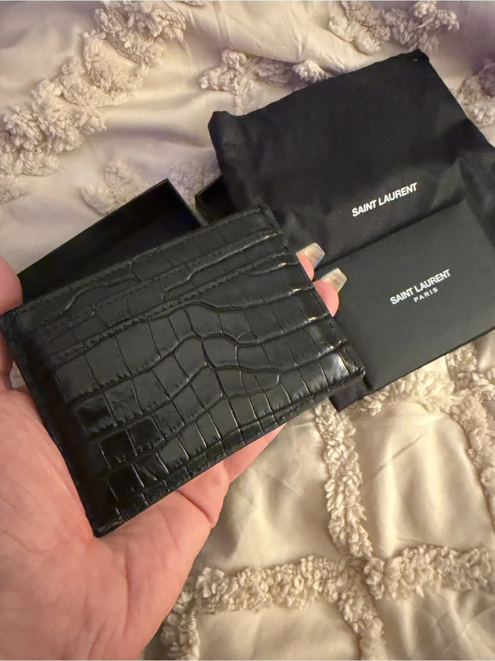 Saint Laurent Crocodile Card Holder NEW with box, dust bag, authenticity card